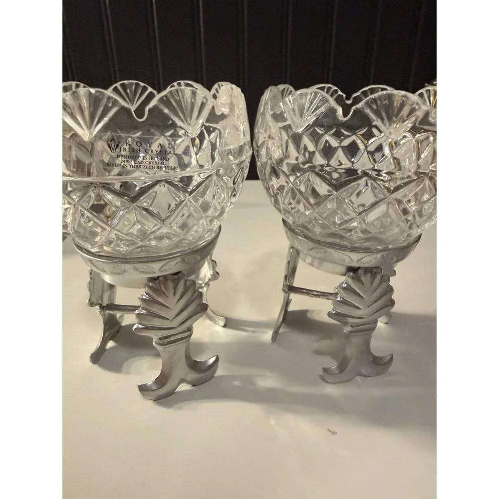 Royal Irish Lead  Crystal On Silver Leaf Stand Used For Candy, Candles Or Holder